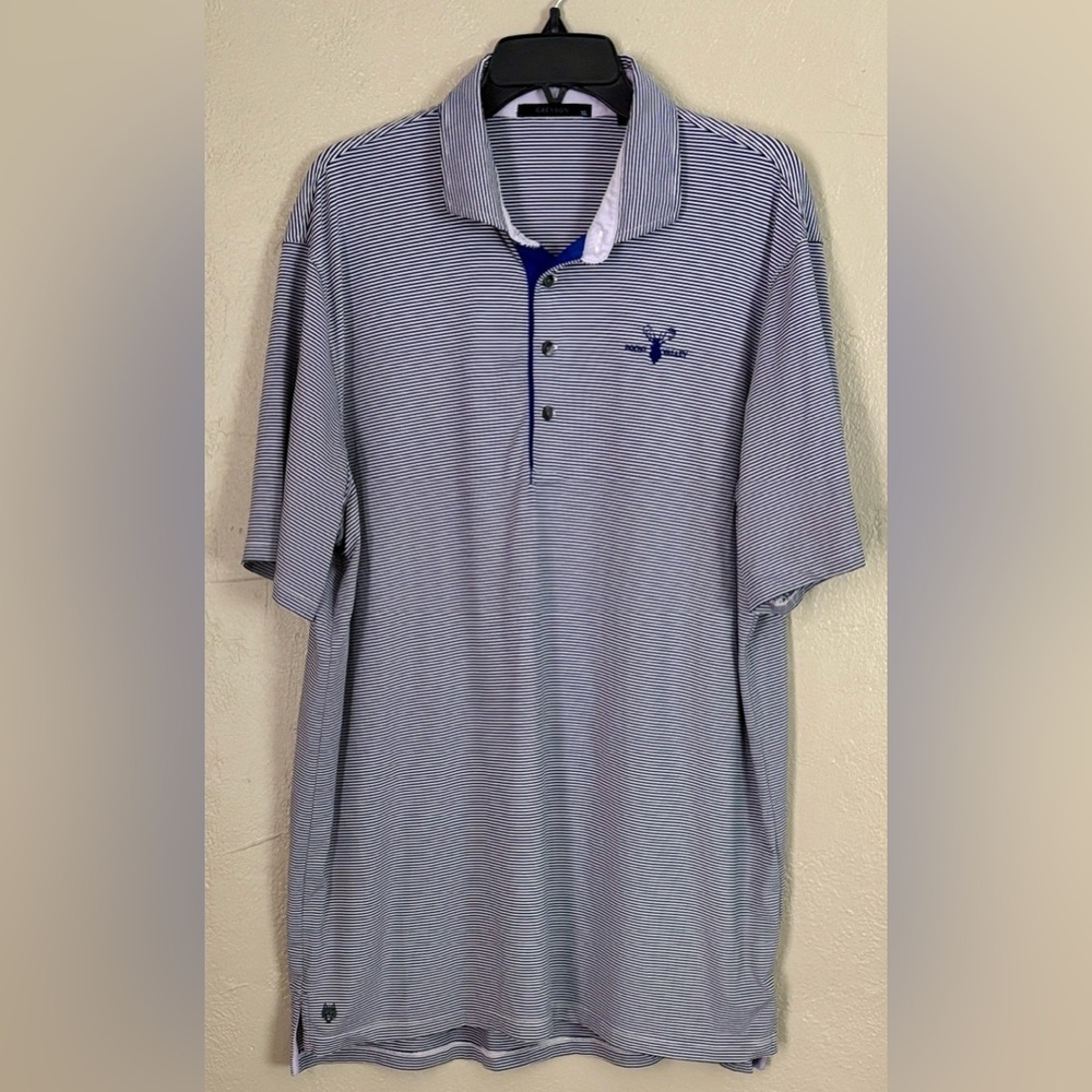 Greyson Saranac Mens Feeder Stripe Golf Polo Shirt XL Blue Purple